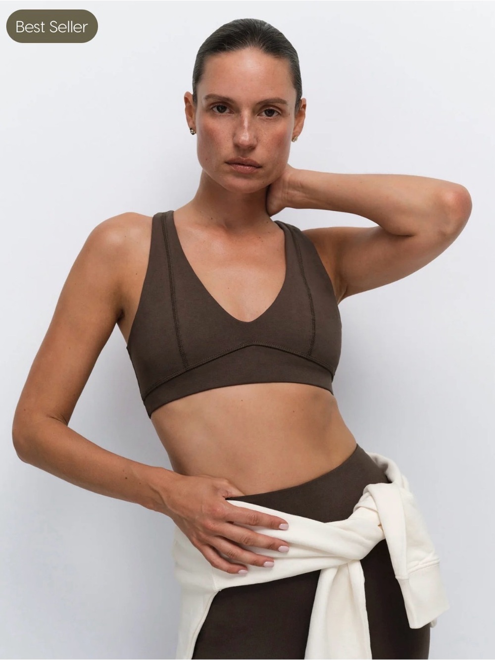 Mate The Label Mocha Brown Organic Stretch V-neck Bra